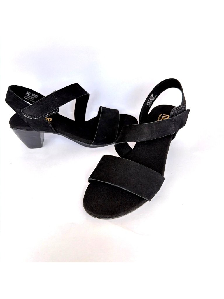 Munro Lucia Sandals Black Nubuck Low Cone Heels Women Size 7